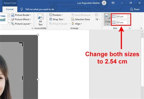 1x1 picture size in cm microsoft word